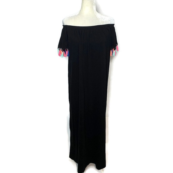 ASOS | black off shoulder maxi dress w tassel - Picture 3 of 5